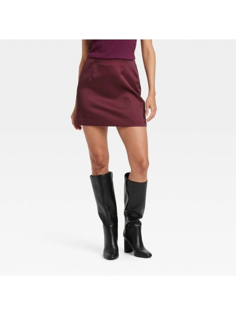 a New Day Women's Burgundy Mini Satin Party Skirt - Size 16, NWT - Picture 1 of 10